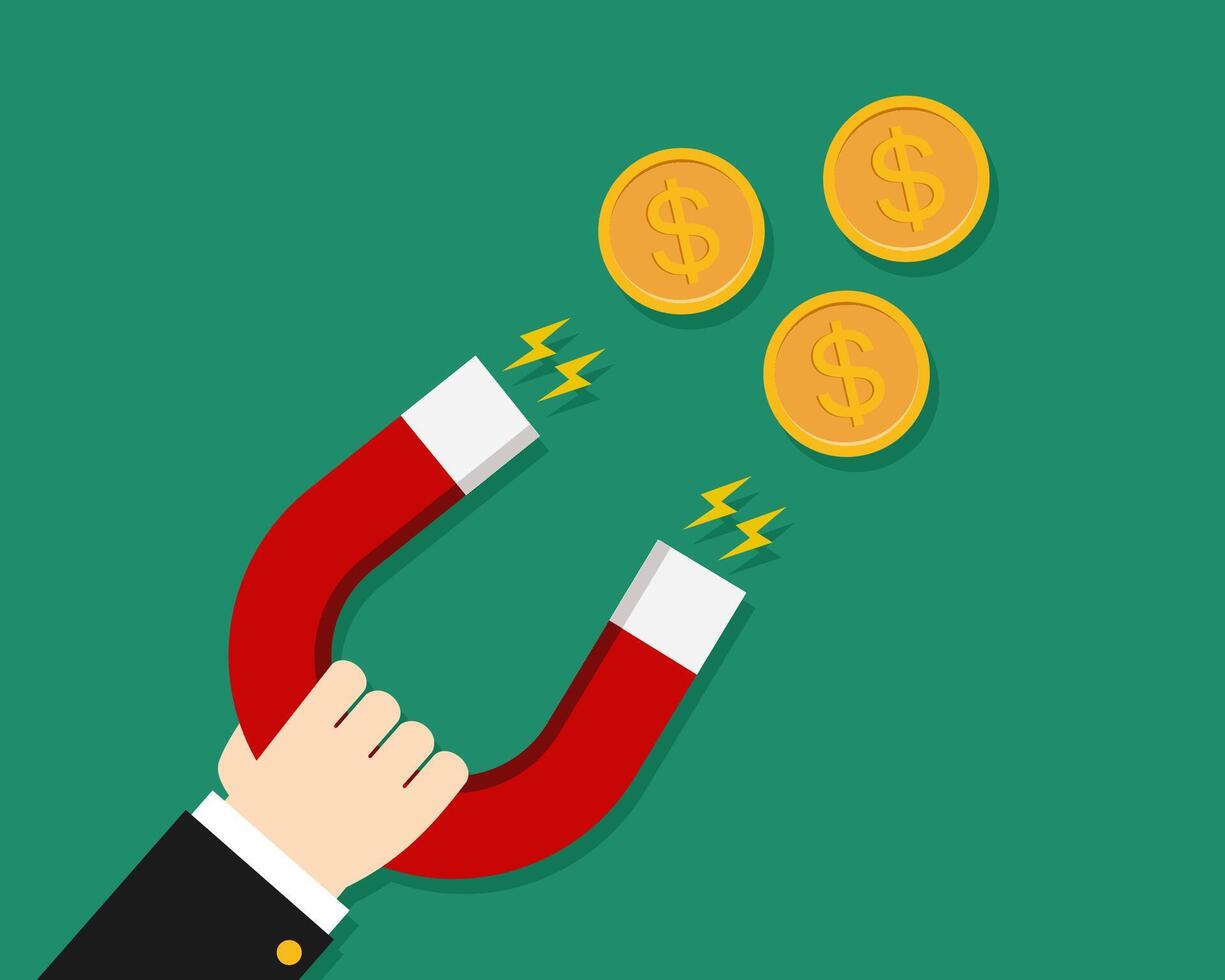 Businessman hand with magnet and coin vector