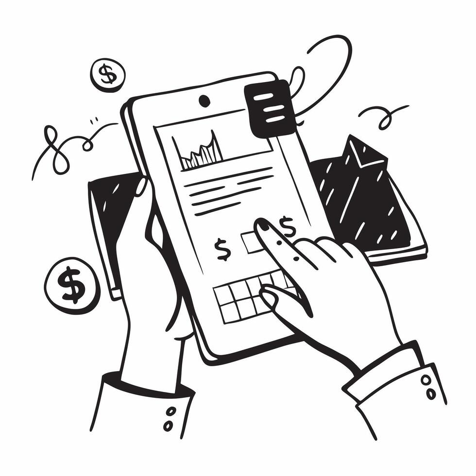 Person Reviewing Monthly Budget on Tablet concept as A person reviewing their monthly budget on a tablet with a plain background providing space for text or design elements represe Cleans vector