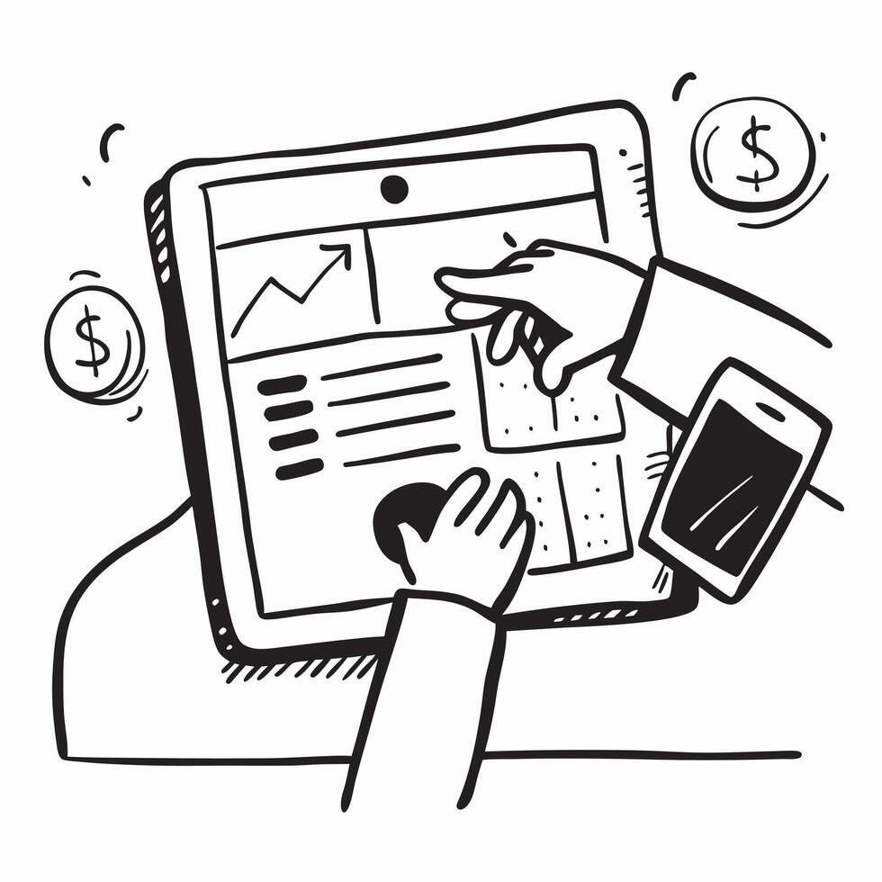 Person Reviewing Budget Insights on Tablet concept as A person reviewing budget insights on a tablet with a Cleans background providing space for text or graphics representing budge Cleans vector