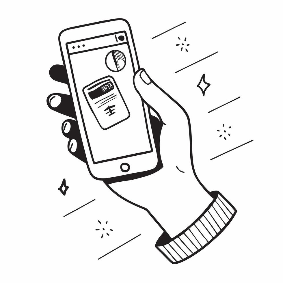 Human Hand with Virtual Wallet concept as Hand holding a virtual wallet icon on a smartphone screen with space around in Photo Stock Concept Cleans vector