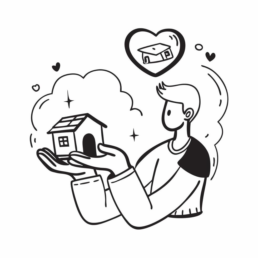 Homeless Shelter Worker with Home and Heart concept as An image of a homeless shelter worker with a home and heart symbol set against a dreamy background offering ample space for t Cleans vector
