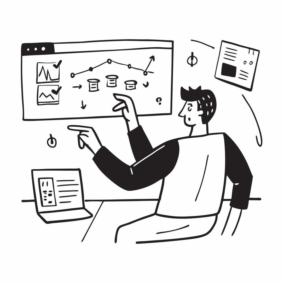 Hedge fund manager analyzing stock performance and valuation concept as A hedge fund manager in a modern office analyzing stock performance and valuation on multiple screens highli Cleans vector
