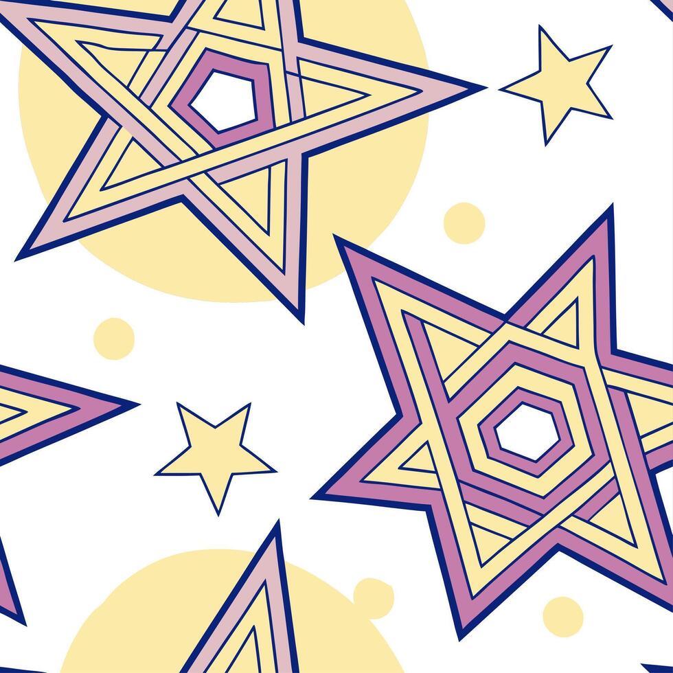 Hanukkah stars seamless pattern with multicolored designs for a vibrant energetic holiday atmosphere concept as Vibrant Hanukkah stars pattern with multicolored designs for a fun a Cleans vector