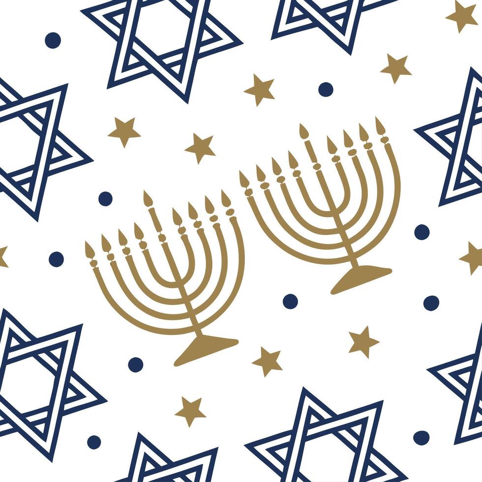 Hanukkah stars seamless pattern with rich blue gold and silver tones for a traditional and elegant design concept as Traditional Hanukkah stars pattern with blue gold and silver to Cleans vector
