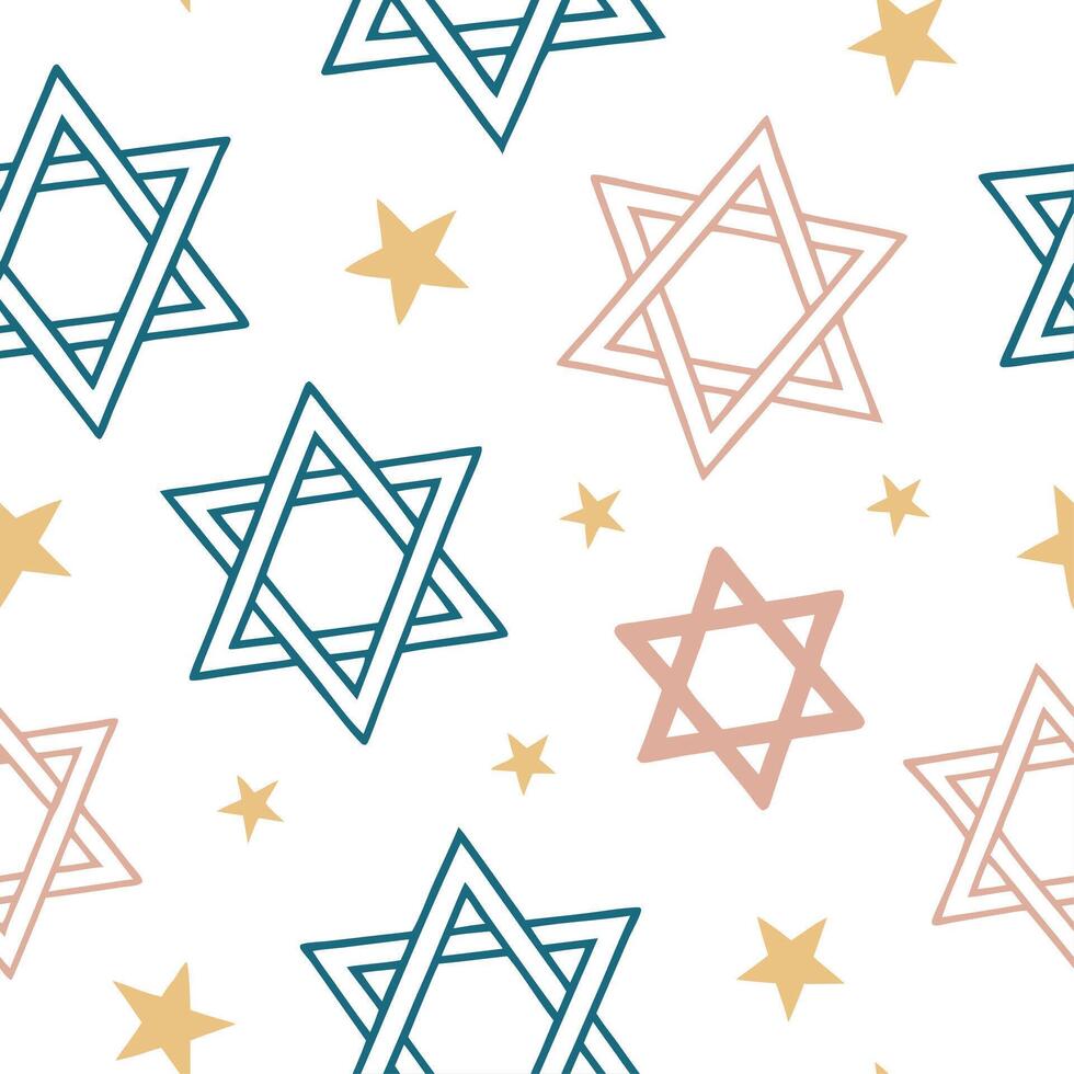Hanukkah stars seamless pattern with a mix of bright and pastel tones for a soft serene holiday effect concept as Soft Hanukkah stars pattern with bright and pastel tones for a cal Cleans vector