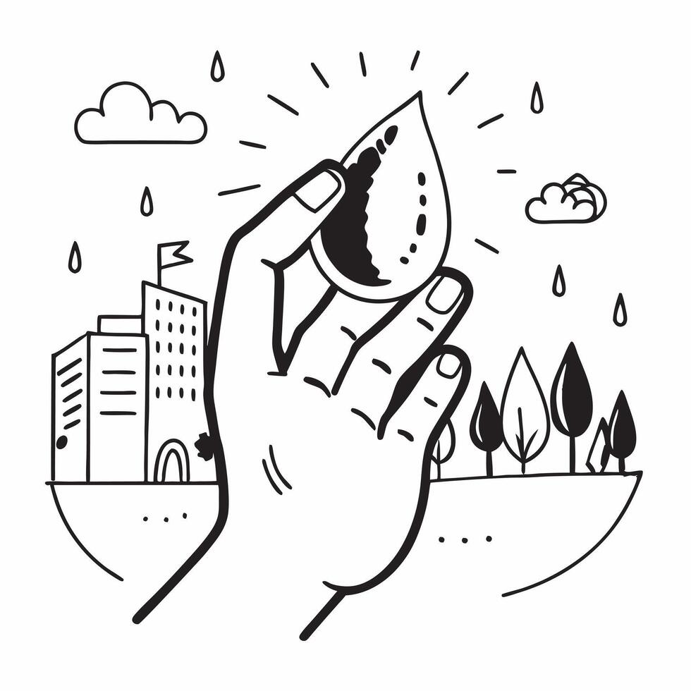 Hand holding a cut leaf with a public park concept as A hand holding a cut leaf with a public park in the background highlighting corporate social responsibility in urban green spa Cleans Set 3 vector