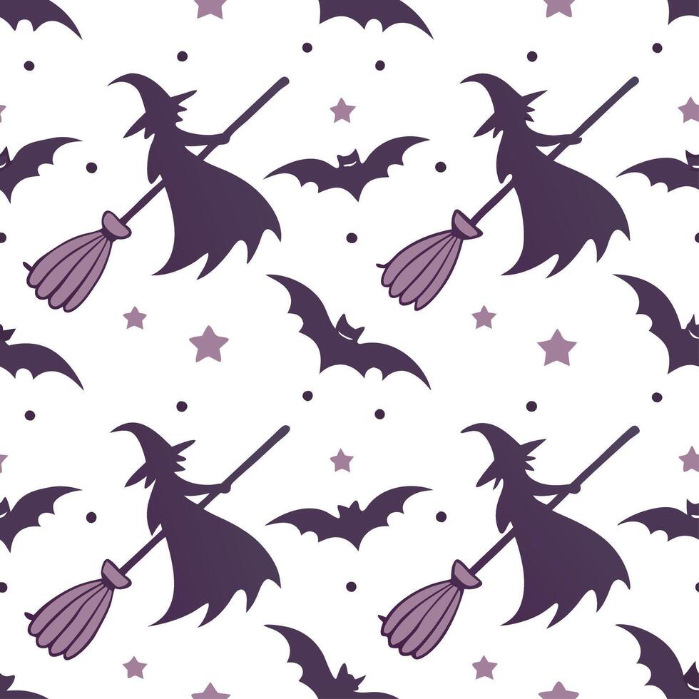Halloween witches and broomsticks seamless tile pattern with mystical elements and dark colors for magical decor concept as Mystical witches and broomsticks arranged seamlessly wit Cleans vector