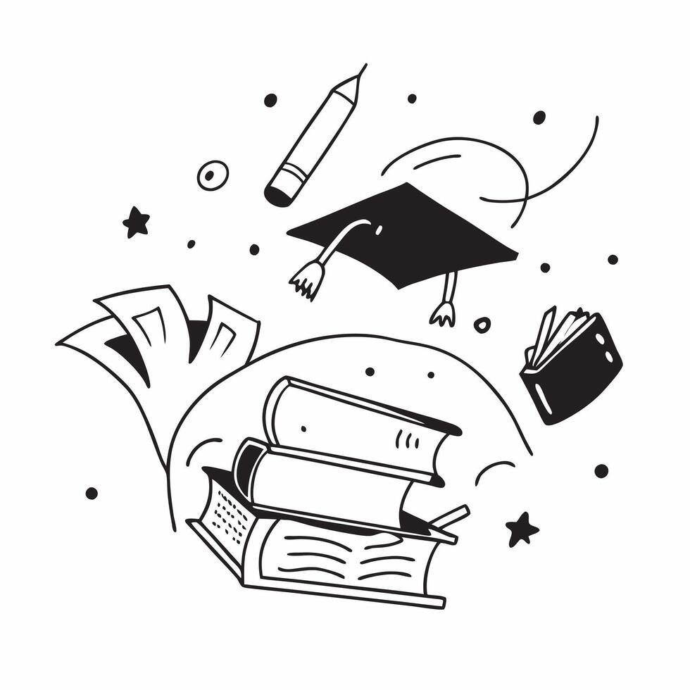 Graduation Cap with Books and School Supplies concept as A graduation cap with books and various school supplies set against a dreamy background offering ample space for text or gr Cleans vector