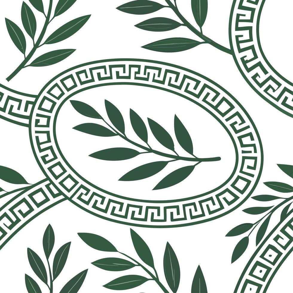 Greek key patterns and olive branches seamless tile design with classic white and blue tones concept as Classic white and blue tones highlight Greek key patterns intertwined with o Cleans vector