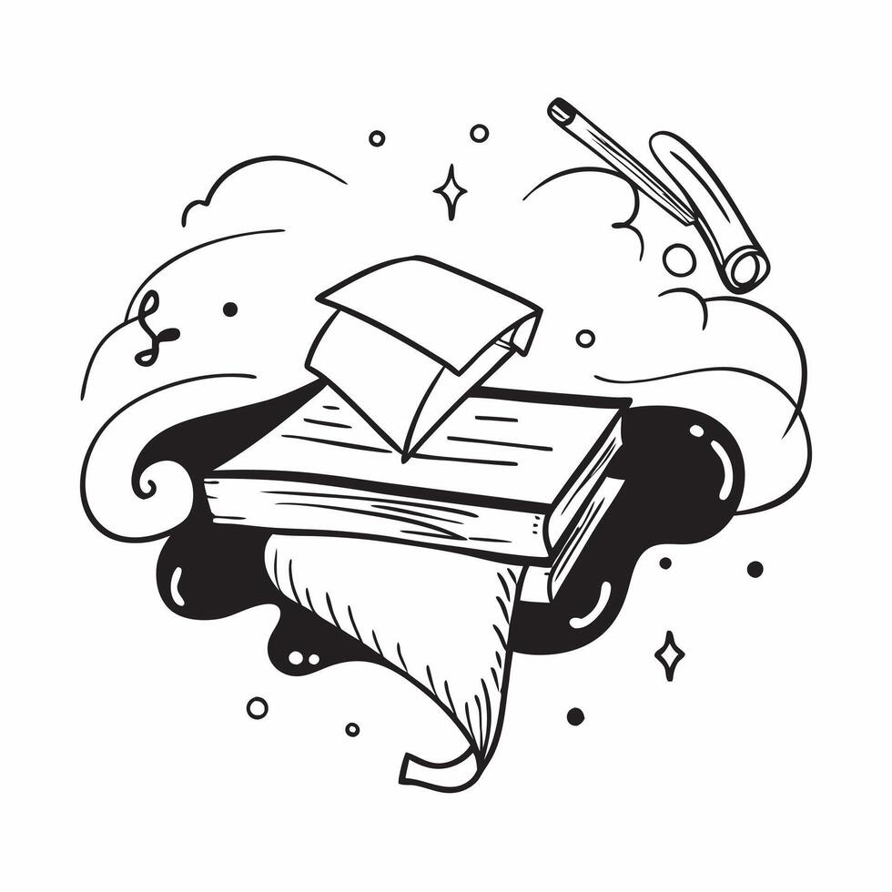 Graduation Cap with Books and Music Notes concept as A graduation cap with books and music notes set against a dreamy background offering ample space for text or graphics symbolizi Cleans vector