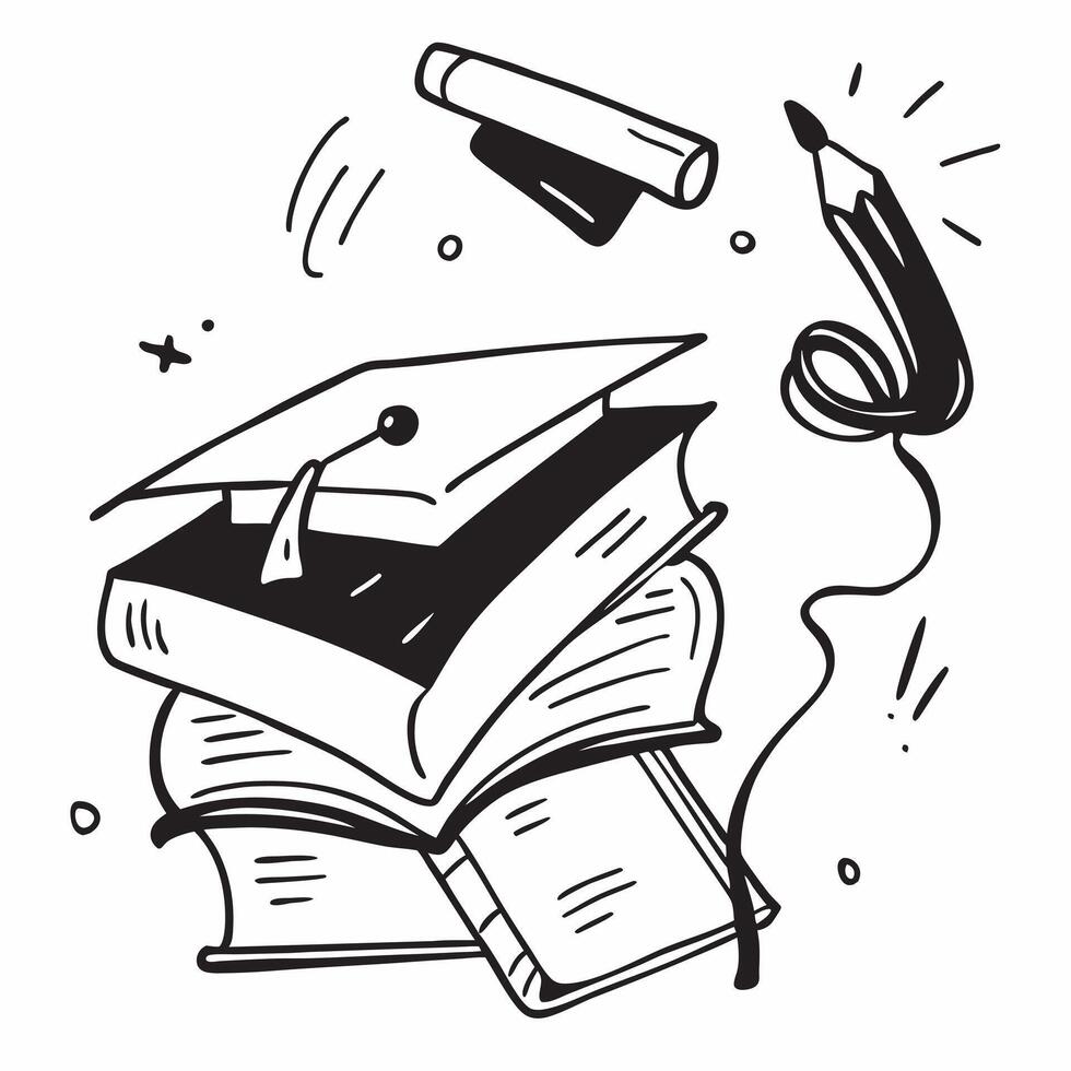 Graduation Cap with Books and Notebook concept as A graduation cap with books and a notebook set against a whimsical background offering ample space for text or graphics symbolizin Cleans vector