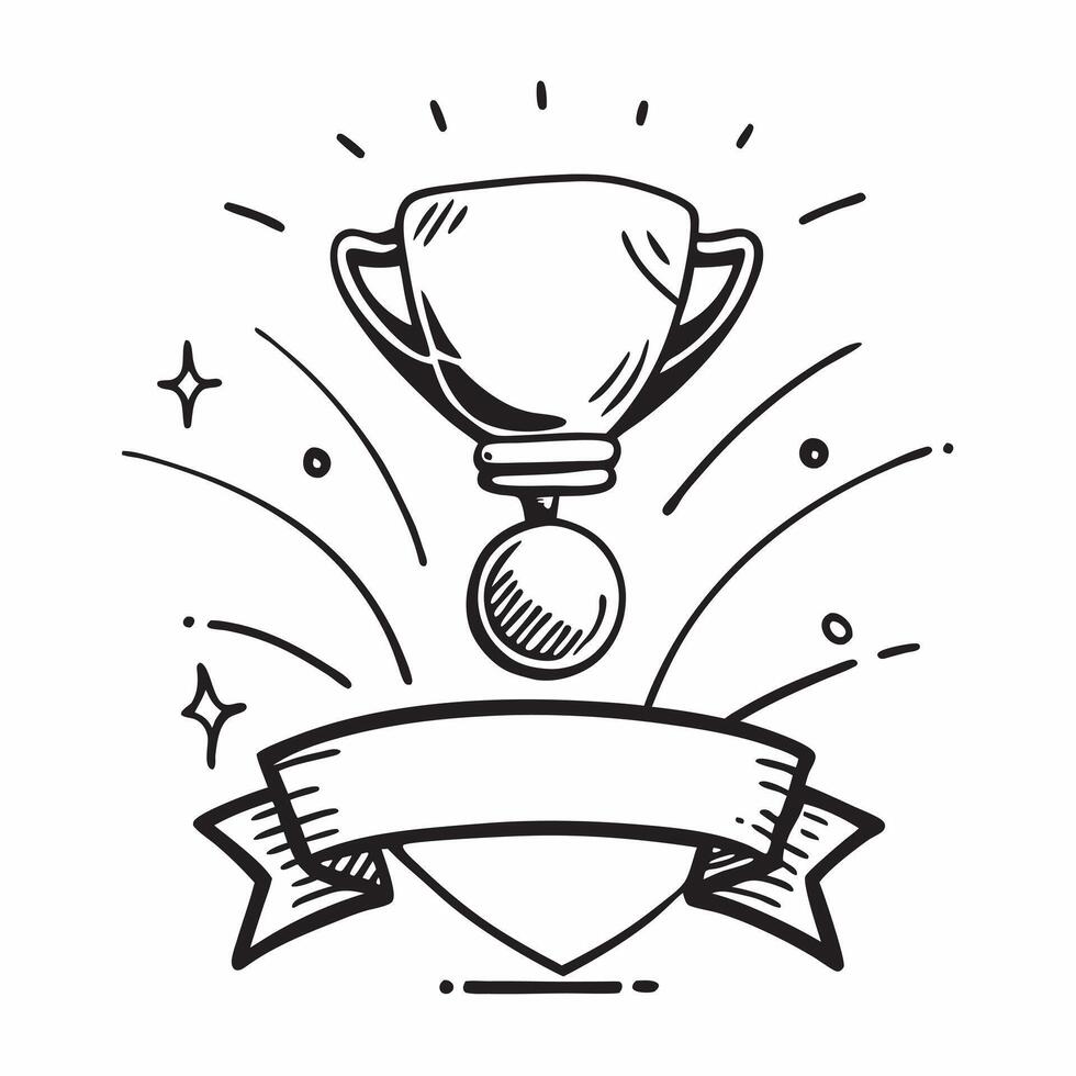 Golden Medal with Ribbon and Trophy concept as A golden medal with a ribbon and a trophy set against a whimsical background offering ample space for text or graphics symbolizing ho Cleans Set 2 vector
