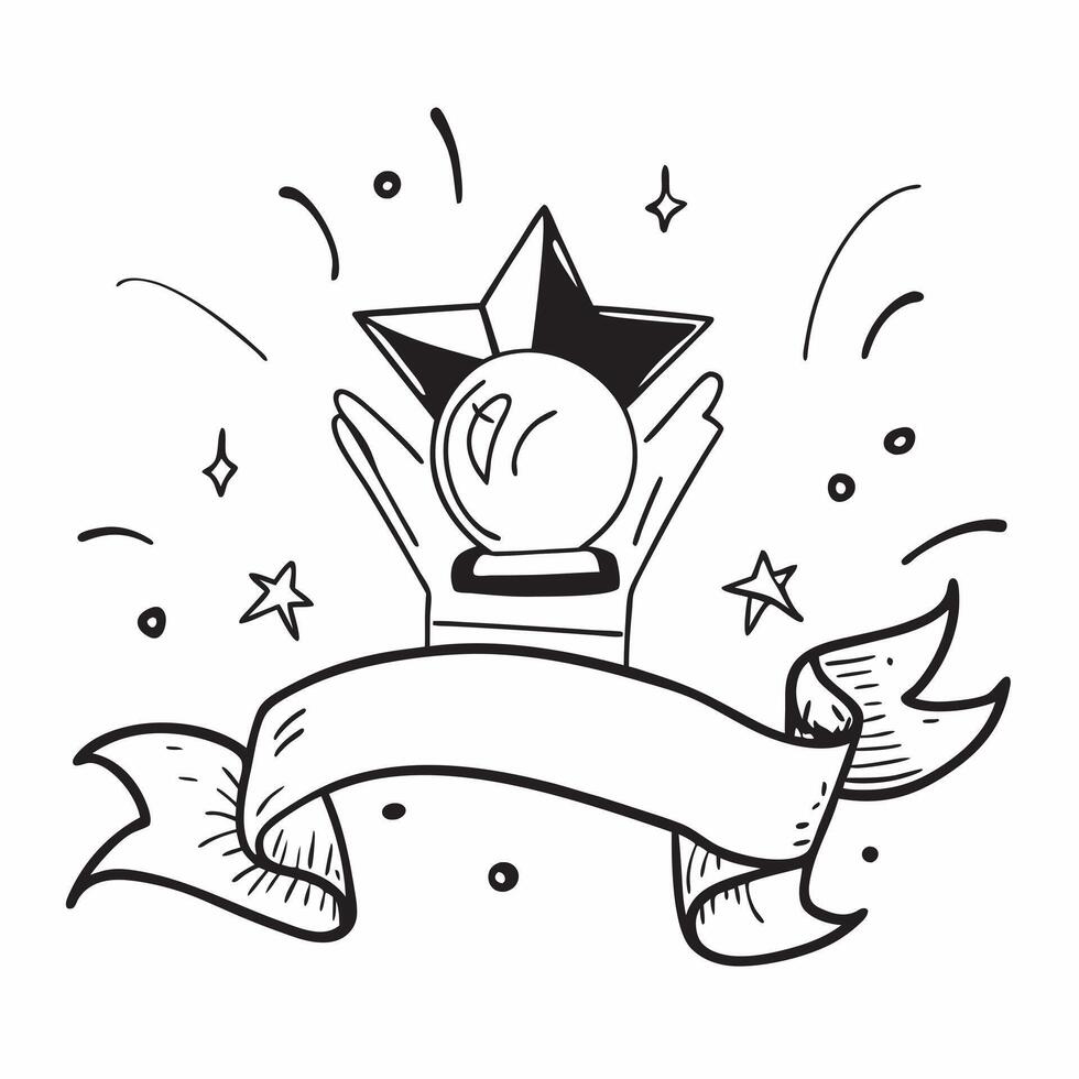 Gold Star with Medal and Trophy concept as A gold star with a medal and a trophy set against a whimsical background offering ample space for text or graphics symbolizing honor and Cleans vector