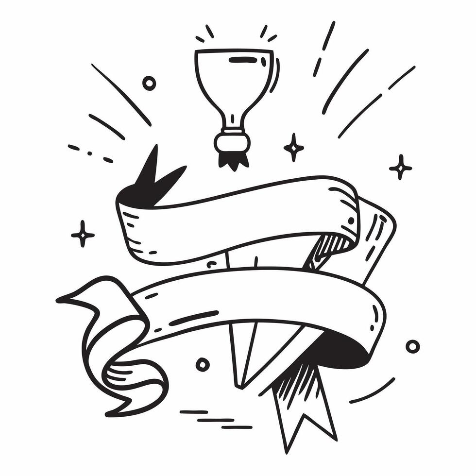 Golden Ribbon with Medal and Trophy concept as A golden ribbon with a medal and a trophy set against a whimsical background offering ample space for text or graphics symbolizing ex Cleans Set 2 vector