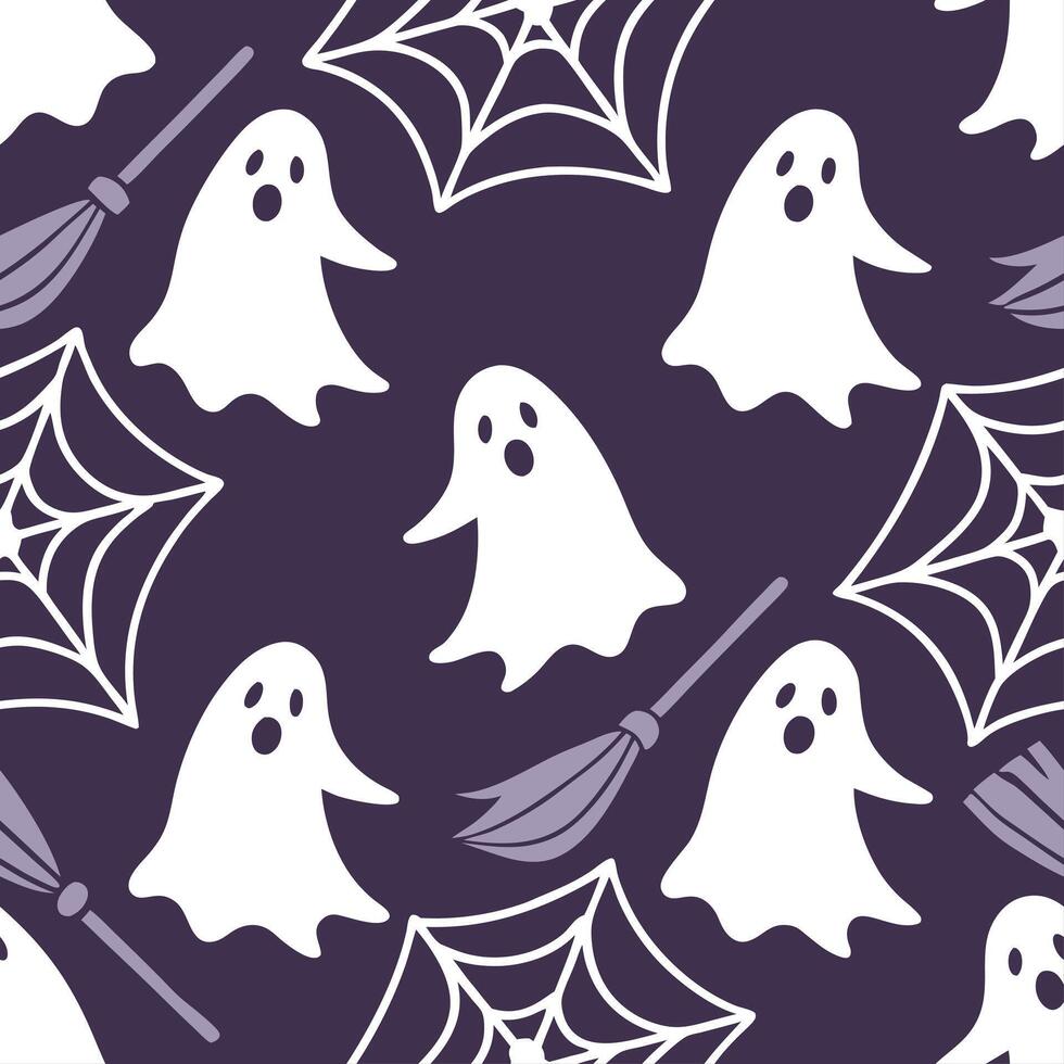 Ghosts and witches seamless tile pattern with spooky elements and dark hues for eerie Halloween decor concept as Spooky ghosts and witches arranged seamlessly with dark hues for ee Cleans vector