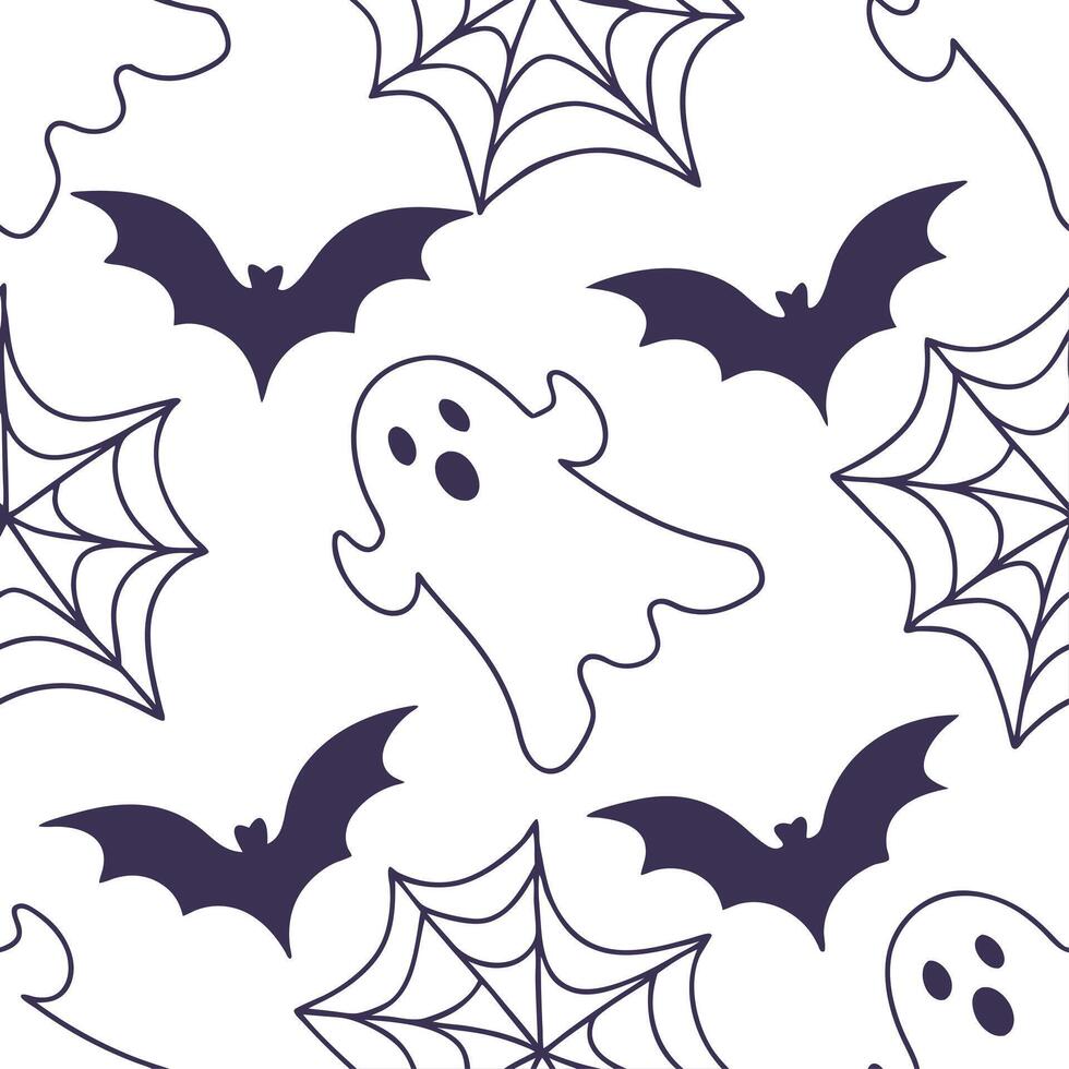 Ghosts and bats seamless tile pattern with spooky elements and dark tones for eerie Halloween decor concept as Spooky ghosts and bats arranged seamlessly with dark tones for eerie Cleans vector