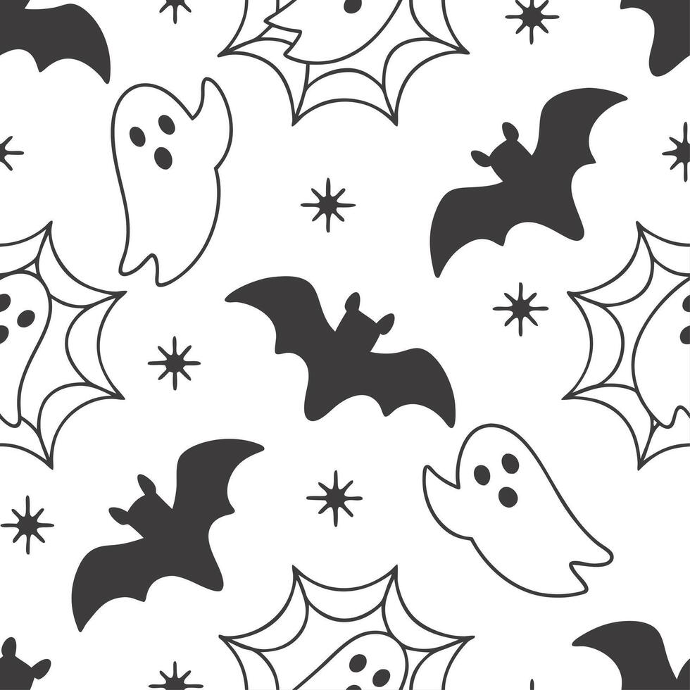 Ghosts and bats seamless tile pattern with spooky elements and dark tones for eerie Halloween decor concept as Spooky ghosts and bats arranged seamlessly with dark tones for eerie Cleans Set 2 vector