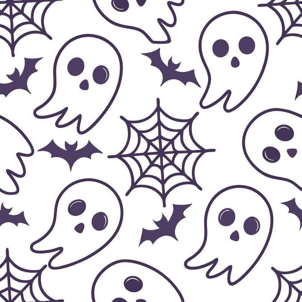 Ghosts and skeletons seamless tile pattern with spooky elements and dark hues for eerie Halloween decor concept as Spooky ghosts and skeletons arranged seamlessly with dark hues fo Cleans vector