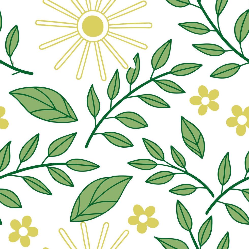 Fresh spring sunshine seamless pattern with vibrant light rays and blooming flowers for energizing spring visuals concept as Energizing spring sunshine pattern with vibrant rays an Cleans vector