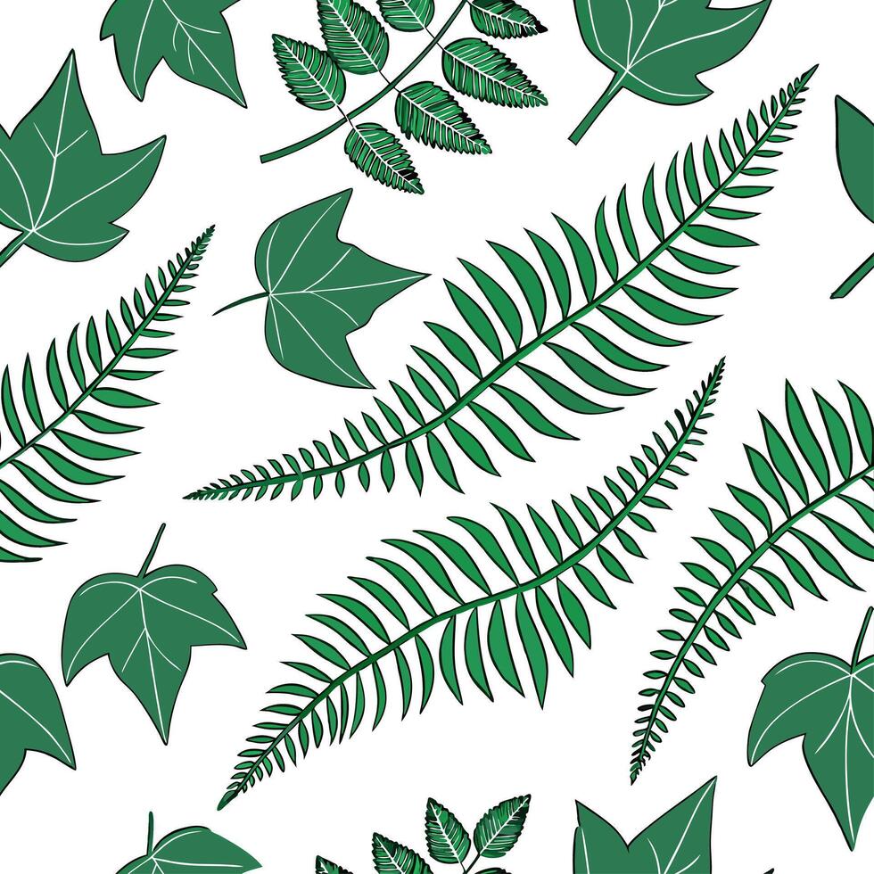 Fresh summer leaves seamless pattern with ivy and ferns for natural green themed interiors concept as Ivy and ferns arranged seamlessly to bring a natural green feel into summer th Cleans vector