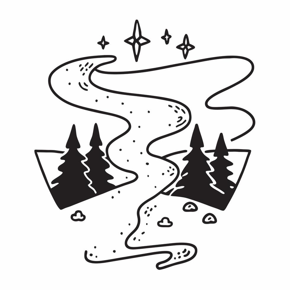 Forest and River concept as A half tone forest with a winding river set against a dreamy background offering ample space for text or graphics symbolizing peace and natural beauty Cleans vector