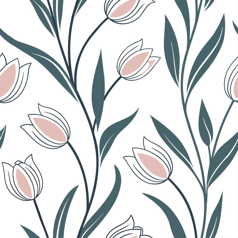 Floral seamless pattern with spring tulips and pastel shades for elegant interiors concept as Elegant tulips and soft pastel colors seamlessly arranged in a pattern for refined and Cleans vector