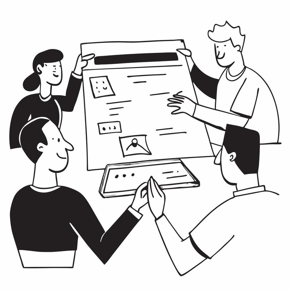 Flat design as Team members reviewing project deliverables in a business meeting concept as A illustration of team members reviewing project deliverables in a business meeti Cleans vector