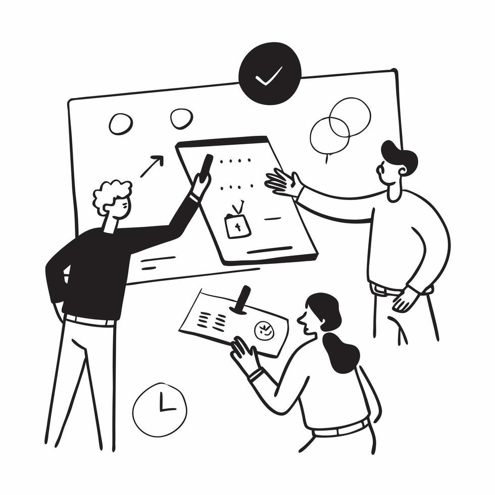 Flat design as Team discussing project milestones in a meeting room concept as A illustration of a team discussing project milestones in a meeting room utilizing a 3 color p Cleans vector