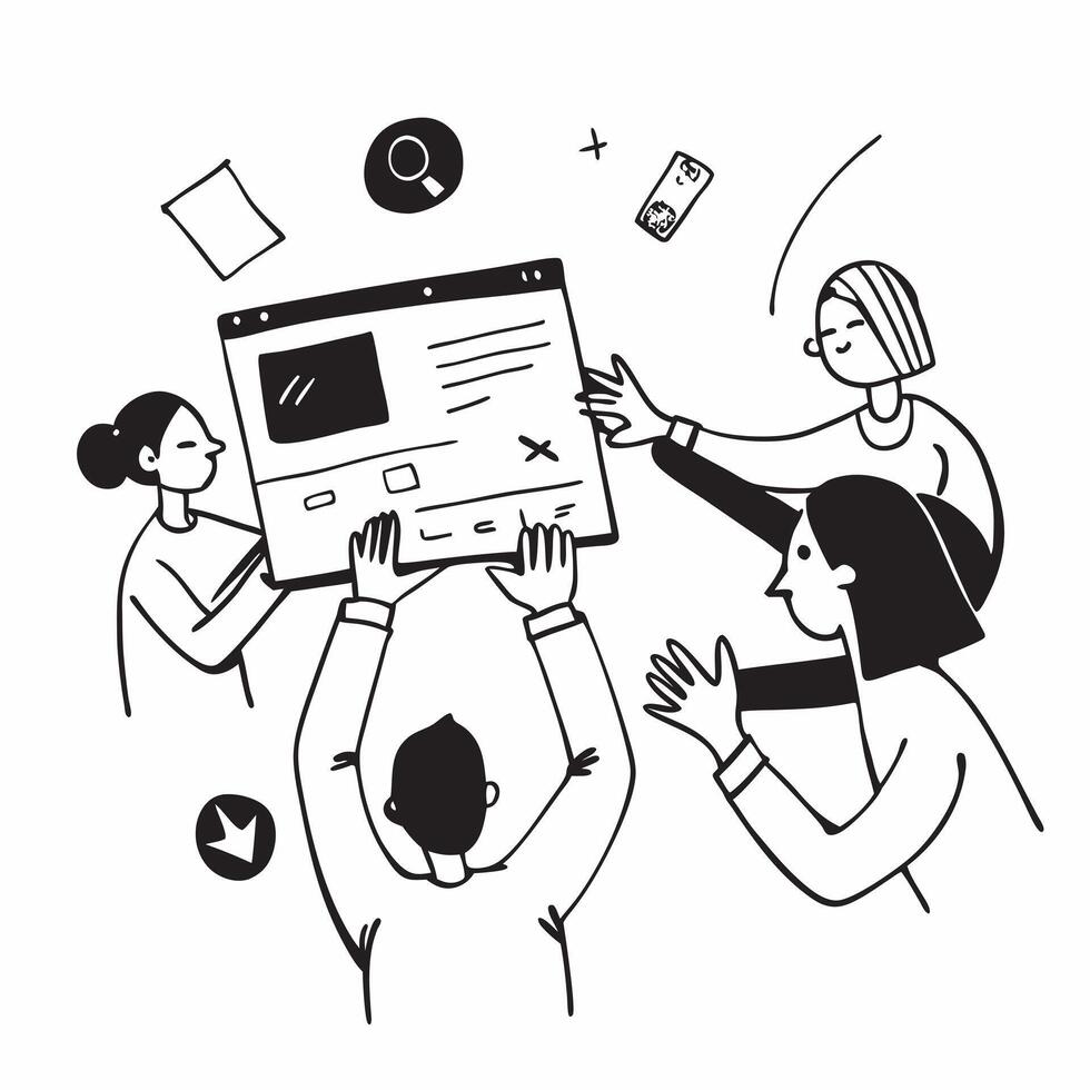 Flat design as Sales team collaborating in a virtual meeting concept as A illustration of a sales team collaborating in a virtual meeting using conferencing tools with Cleans Set 4 vector