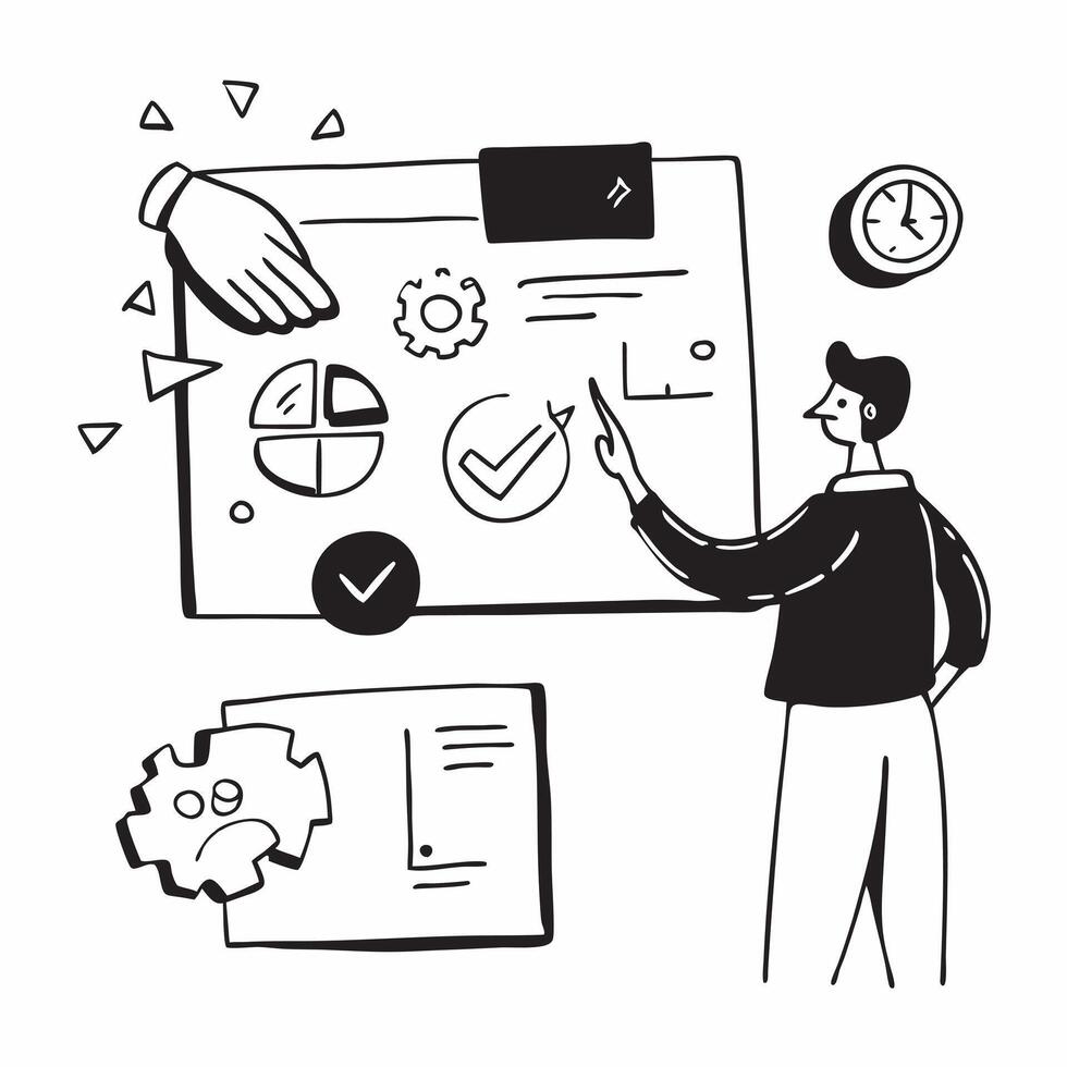 Flat design as Project manager collaborating on a risk management strategy concept as A illustration of a project manager collaborating on a risk management strategy using c Cleans vector