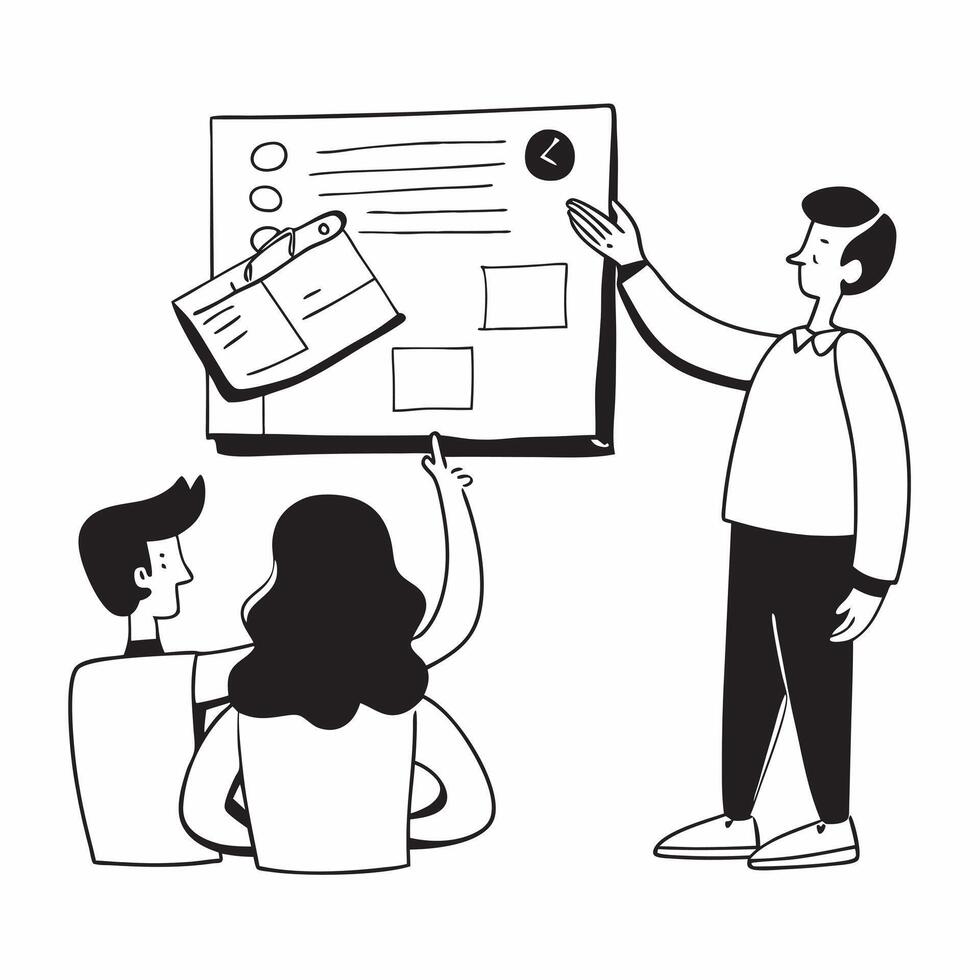 Flat design as Project manager presenting progress in a team meeting concept as A illustration of a project manager presenting progress in a team meeting featuring a 3 color Cleans Set 2 vector