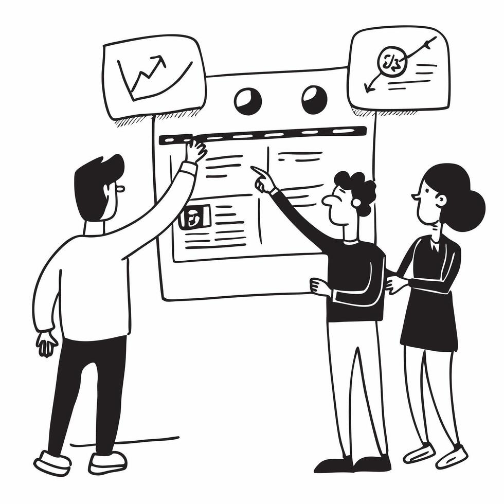 Flat design as Project manager presenting progress in a team meeting concept as A illustration of a project manager presenting progress in a team meeting featuring a 3 color Cleans vector