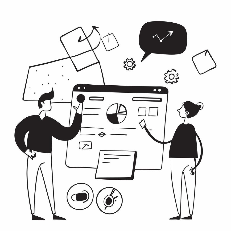 Flat design as Marketing team collaborating on a product launch concept as A illustration of a marketing team collaborating on a product launch using digital tools and chart Cleans Set 3 vector