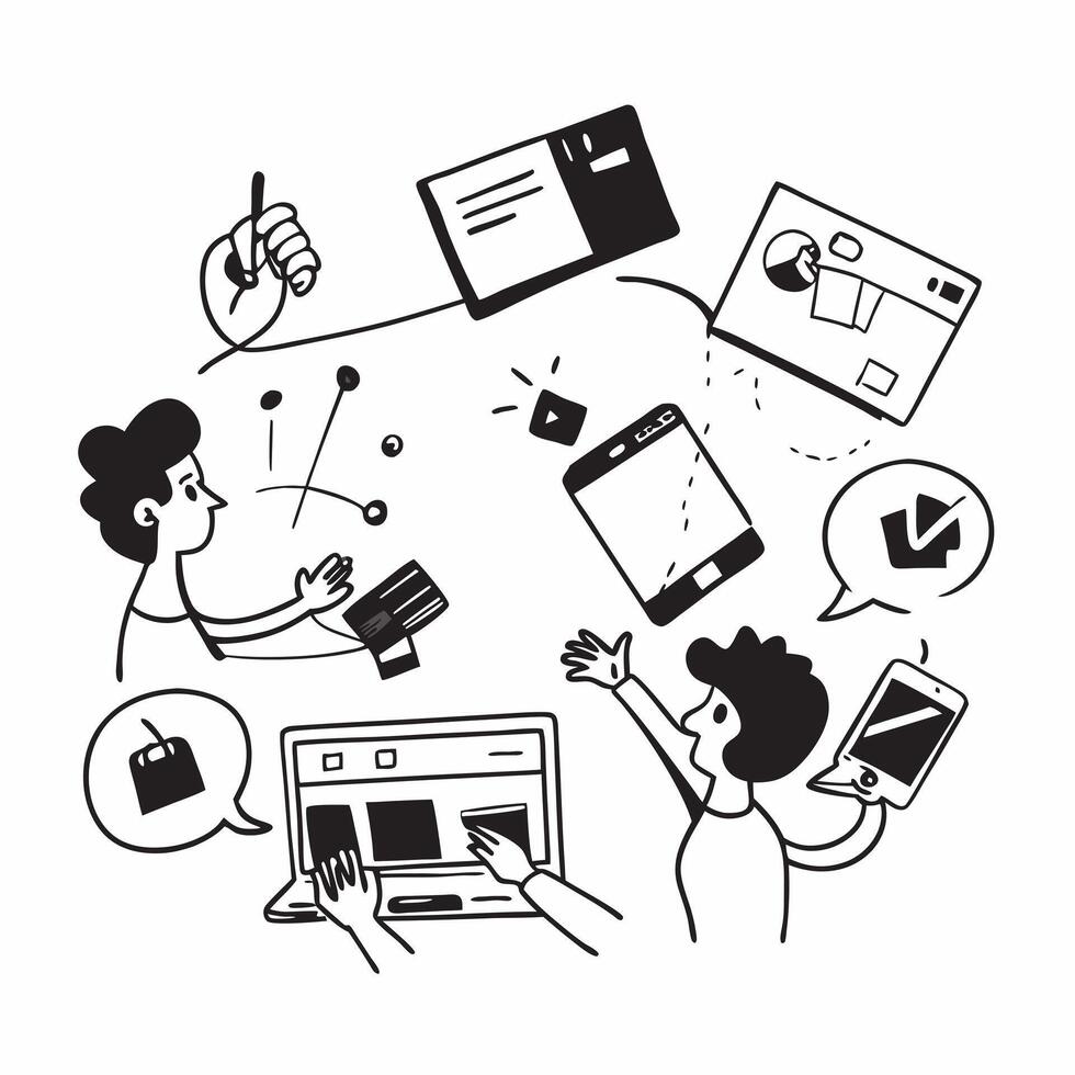Flat design as Marketing team collaborating on a product launch concept as A illustration of a marketing team collaborating on a product launch using digital tools and chart Cleans Set 4 vector