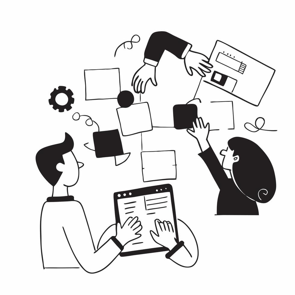 Flat design as IT team collaborating on a cybersecurity project concept as A illustration of an IT team collaborating on a cybersecurity project using laptops and digital to Cleans vector