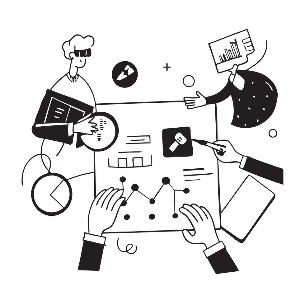 Flat design as Finance team collaborating on financial forecasting concept as A illustration of a finance team collaborating on financial forecasting using charts and digita Cleans Set 2 vector