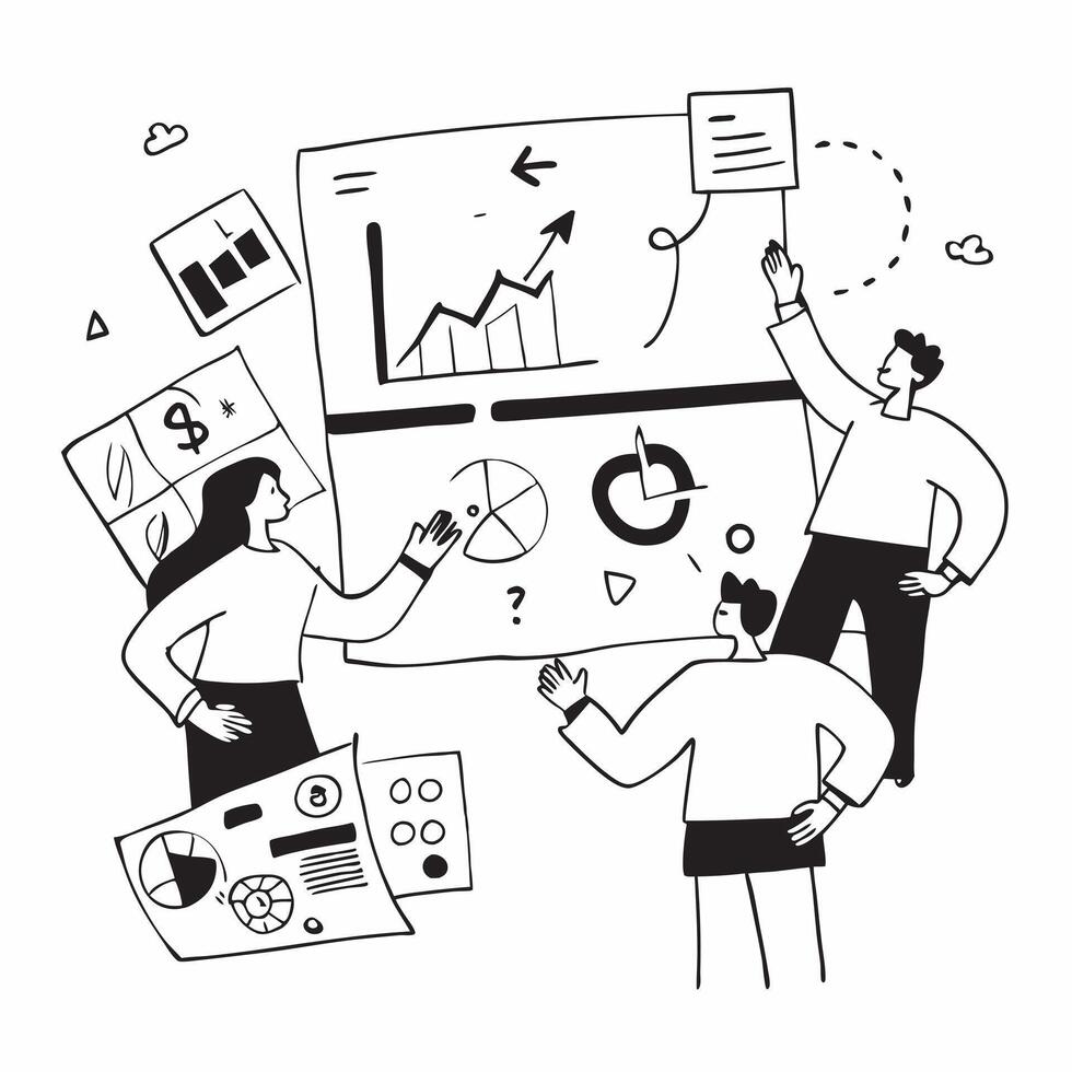 Flat design as Financial team collaborating on budget planning concept as A illustration of a financial team collaborating on budget planning using charts and digital tools Cleans Set 2 vector