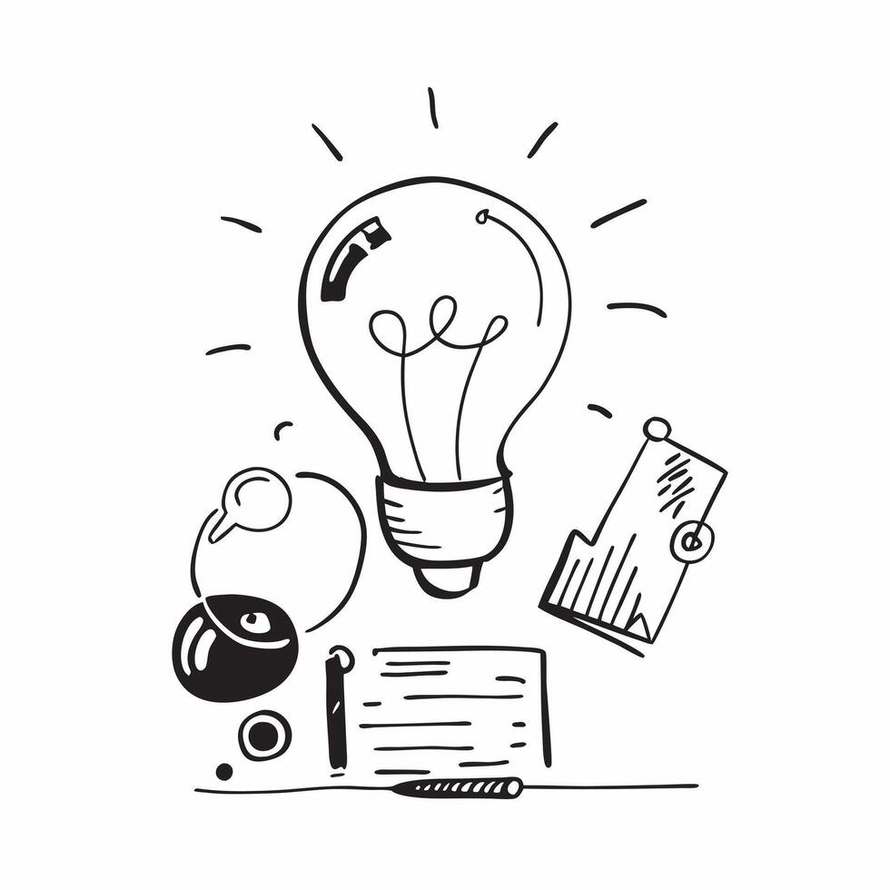 Flat design as Doodle line icon of a lightbulb concept as A doodle line icon of a lightbulb symbolizing ideas creativity and innovation perfect for business brainstorming and creat Cleans vector