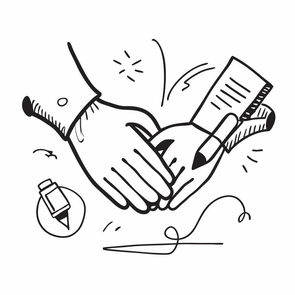 Flat design as Doodle line icon of a handshake concept as A doodle line icon of a handshake symbolizing agreement partnership and collaboration perfect for business agreements and Cleans vector