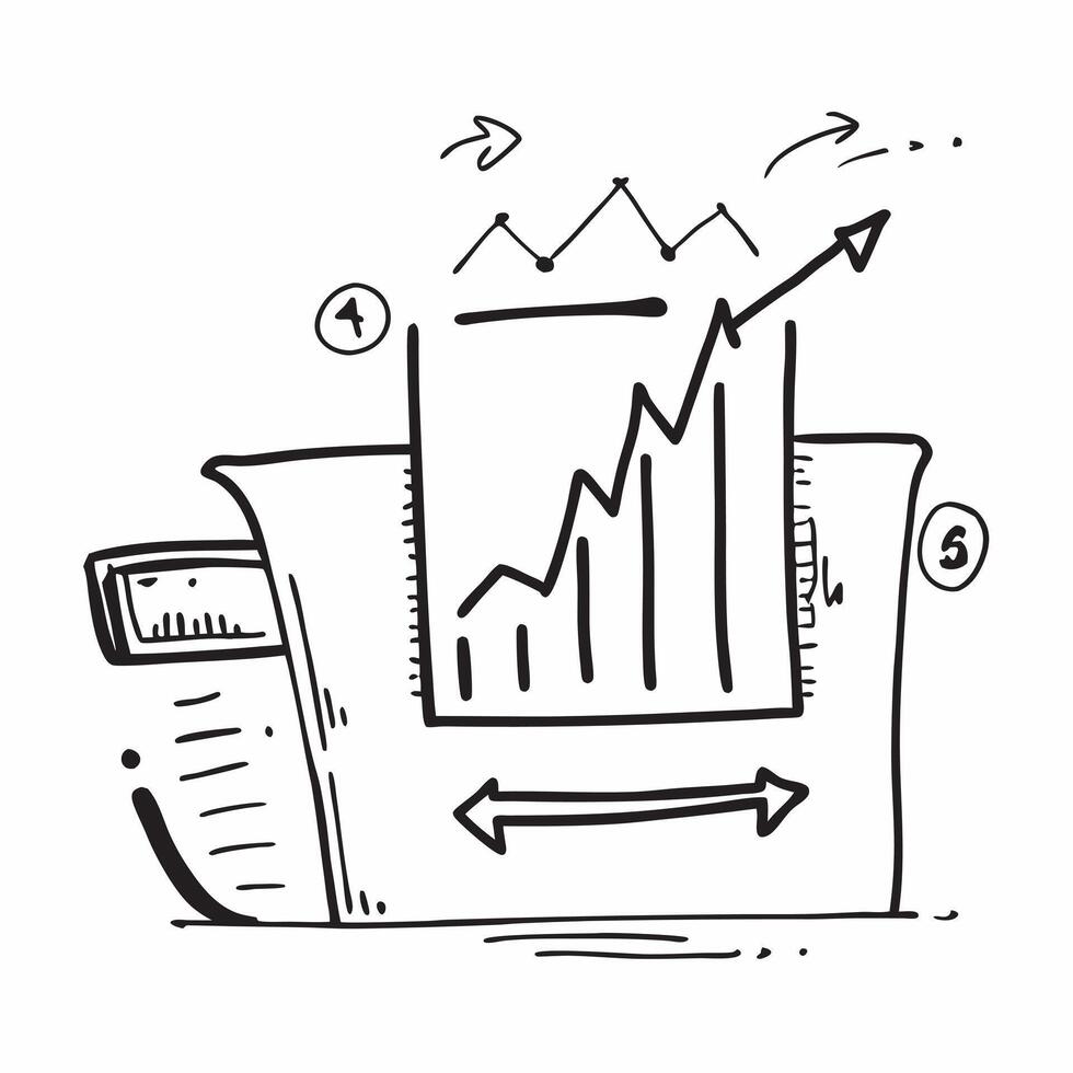 Flat design as Doodle line icon of a bar chart concept as A doodle line icon of a bar chart symbolizing data performance and business metrics perfect for analytical and business re Cleans vector