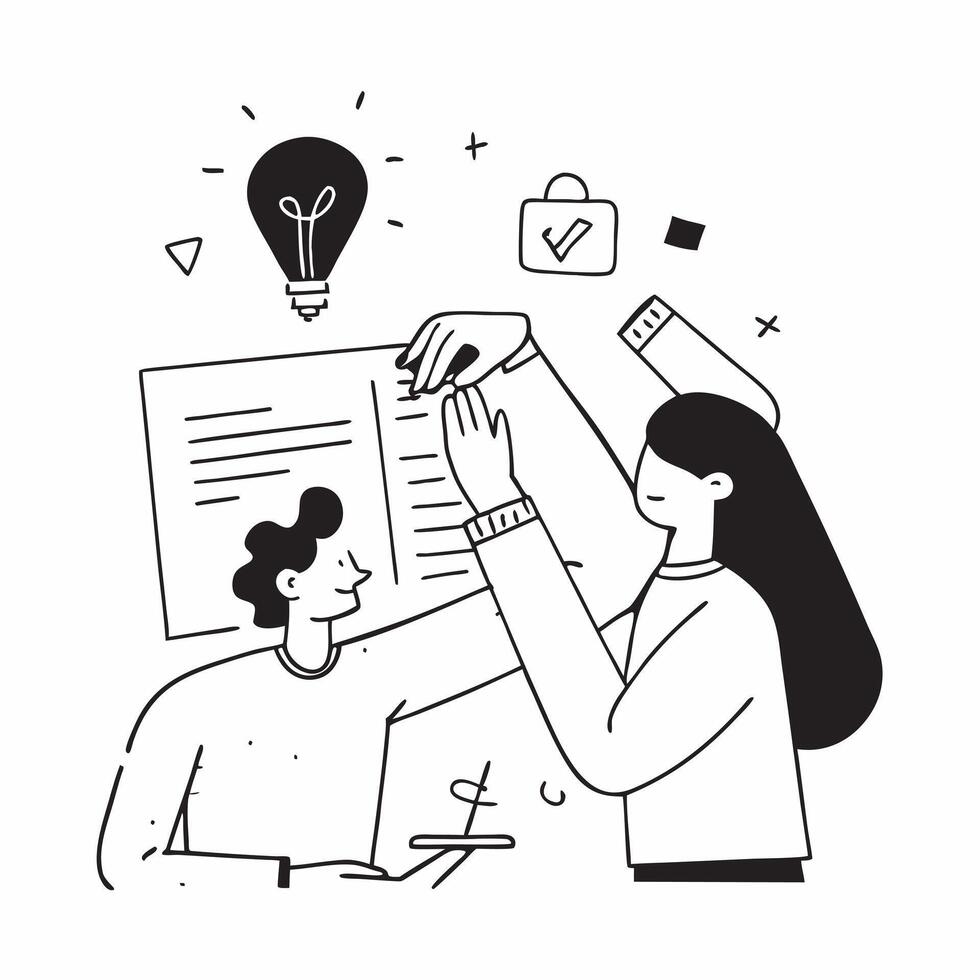 Flat design as Colleagues in a brainstorming session in a creative office concept as A illustration of colleagues in a brainstorming session in a creative office using a 3 c Cleans vector