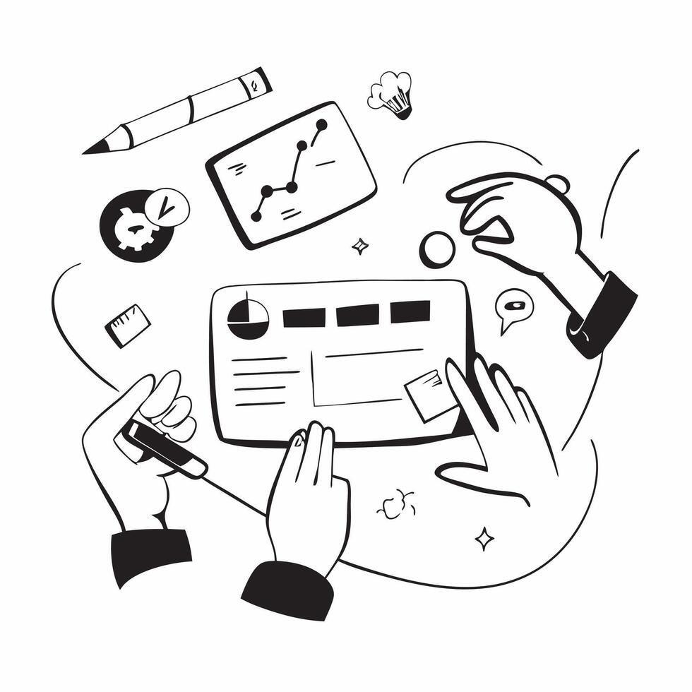 Flat design as Cross functional team collaborating on a project concept as A illustration of a cross functional team collaborating on a project using digital tools and chart Cleans Set 2 vector