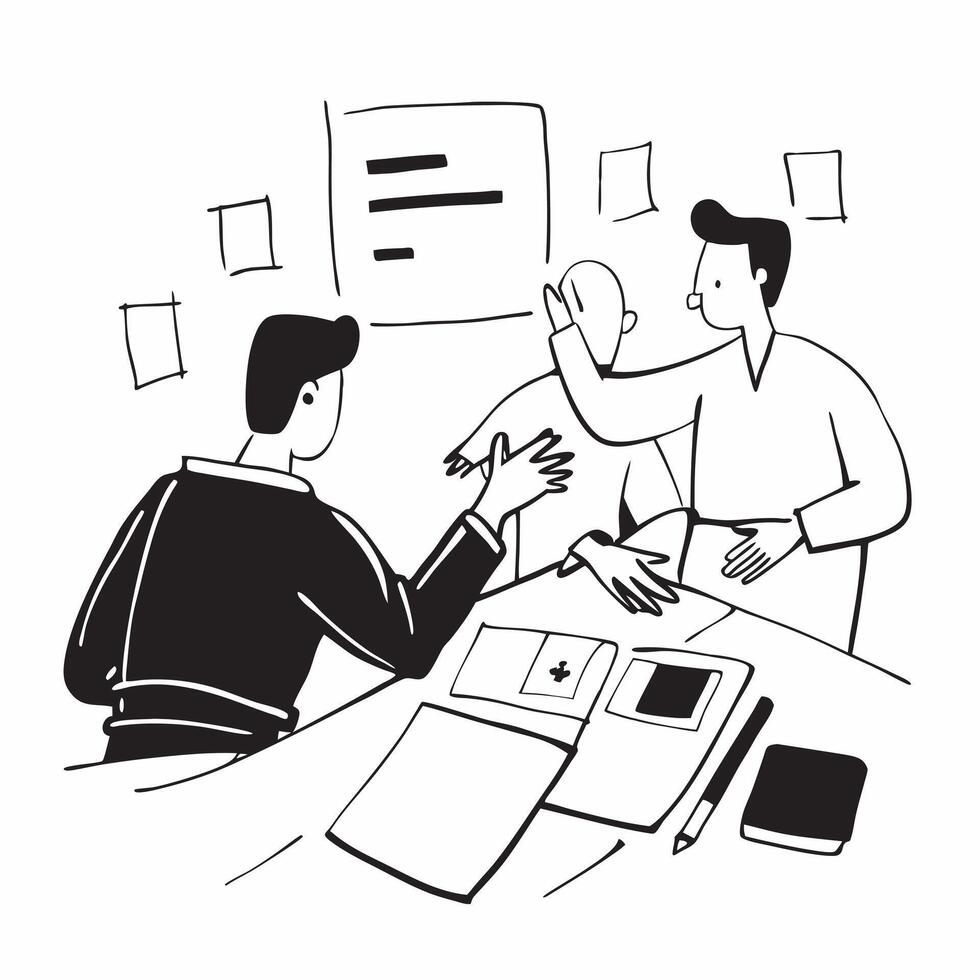 Flat design as Colleagues discussing business strategy in a conference room concept as A illustration of colleagues discussing business strategy in a conference room utilizi Cleans vector
