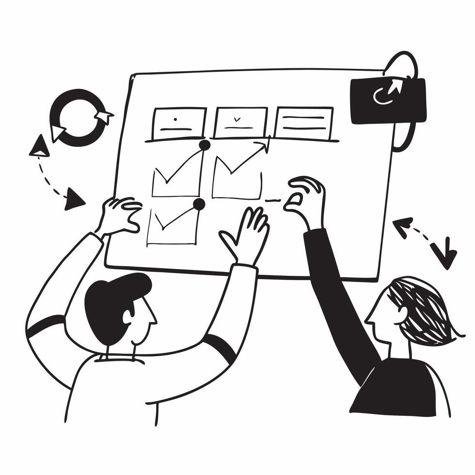 Flat design as Business team planning next quarters strategy in a meeting concept as A illustration of a business team planning next quarters strategy in a meeting using a 3 Cleans vector