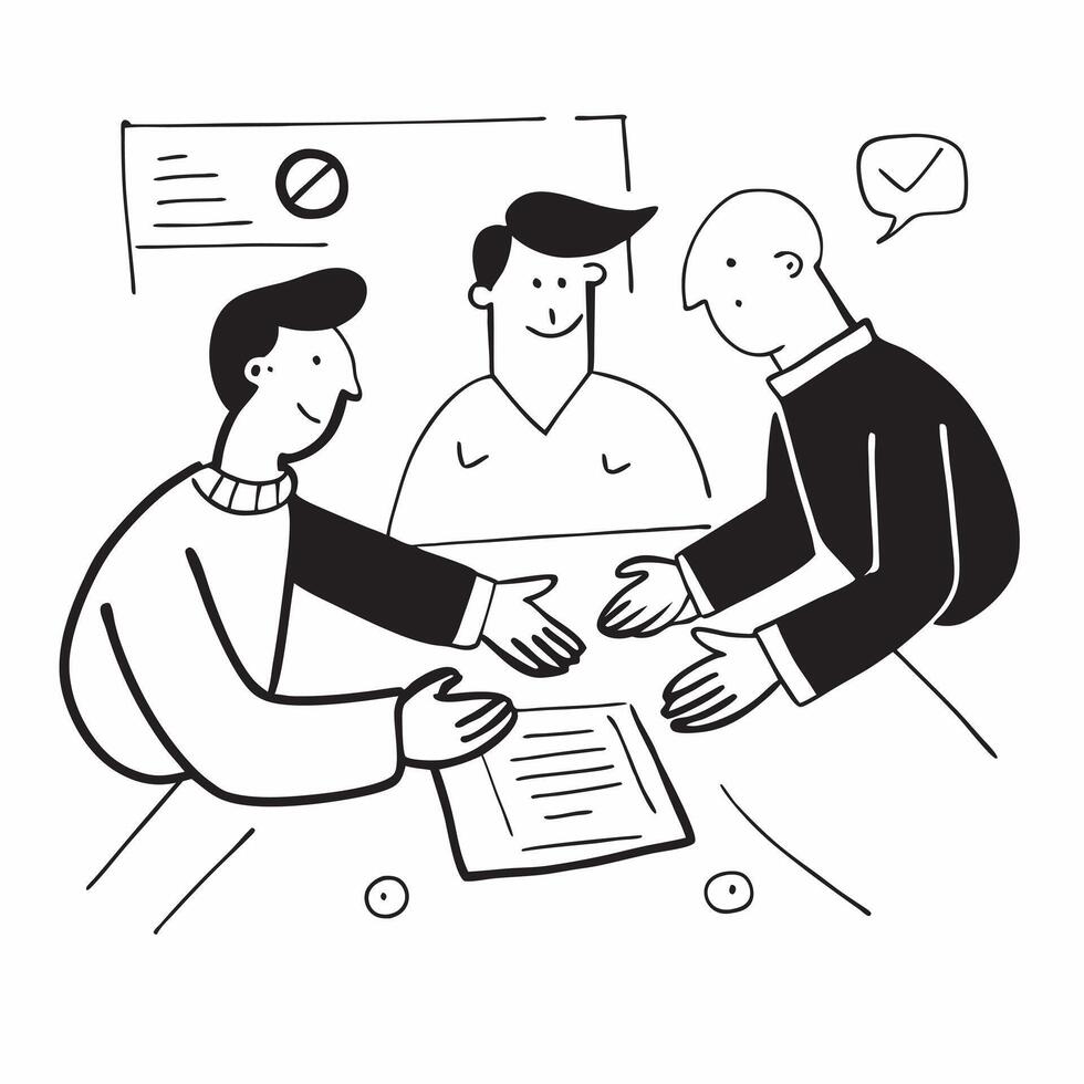 Flat design as Business partners negotiating in a meeting room concept as A illustration of business partners negotiating in a meeting room utilizing a 3 color scheme to hig Cleans vector