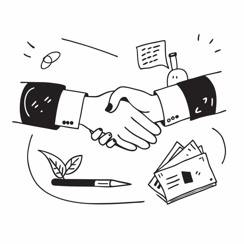 Flat design as Business partners shaking hands after a successful meeting concept as A illustration of business partners shaking hands after a successful meeting utilizing a Cleans vector