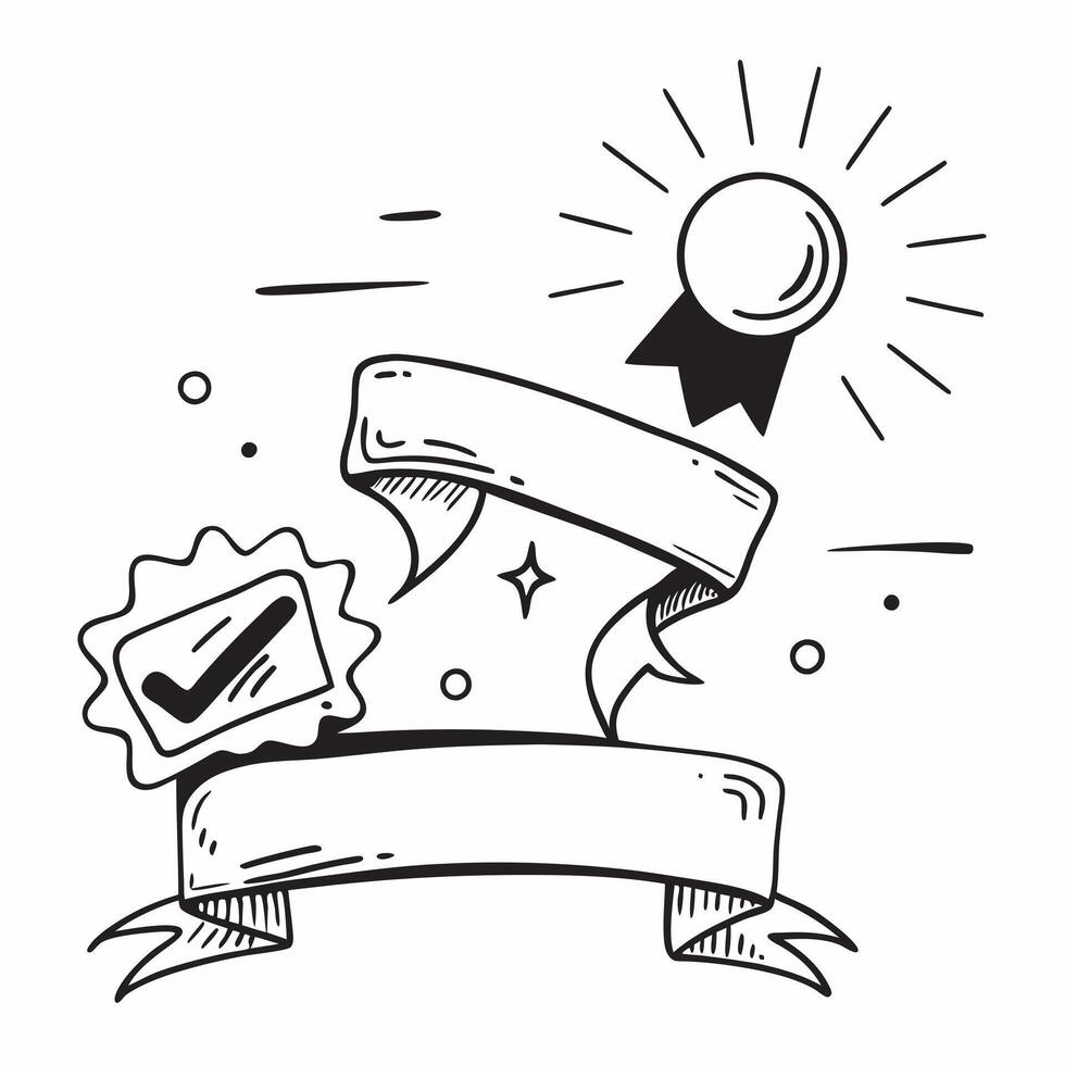 Excellence Ribbon with Medal and Trophy concept as An excellence ribbon with a medal and a trophy set against a whimsical background offering ample space for text or graphics symbo Cleans vector
