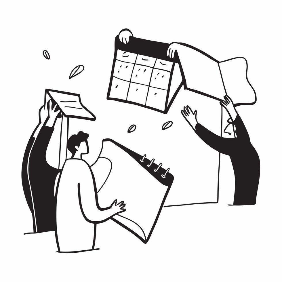 Event Planning Team with Calendars and Invitations concept as An event planning team using calendars and holding invitations set against a dreamy background offering ample space fo Cleans vector