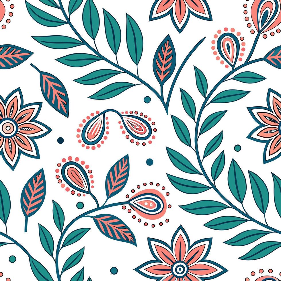 Ethnic patterns seamless design with natural elements like leaves and flowers for a boho chic free spirited look concept as Boho chic ethnic patterns with natural elements like lea Cleans vector