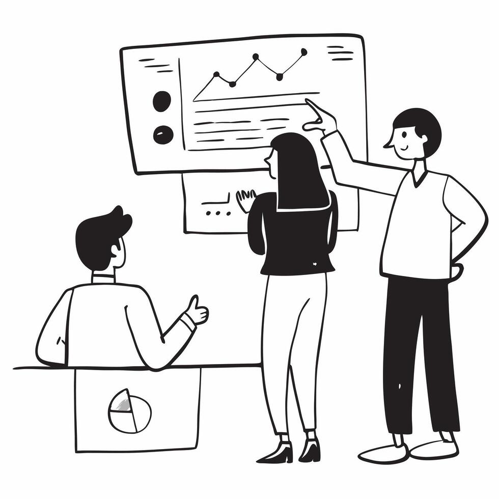 Equity researcher presenting stock valuation models concept as An equity researcher in a conference room presenting stock valuation models to colleagues using a projector and slide Cleans vector